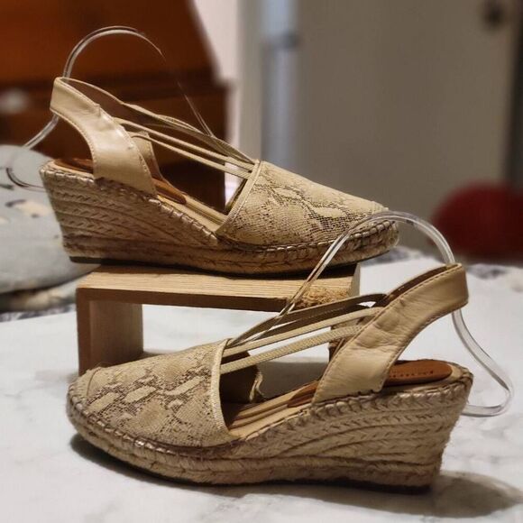 Patricia Green Snakeskin Leather Wedge Espadrilles Size 8 - Picture 2 of 7